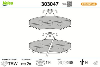 комплект спирачно феродо, дискови спирачки VALEO 303047