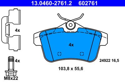 Комплект тормозных колодок, дисковый тормоз ATE 13.0460-2761.2 для PEUGEOT 508