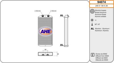 Теплообменник, отопление салона AHE 94074 для PEUGEOT 301