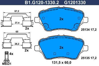 Комплект тормозных колодок, дисковый тормоз GALFER B1.G120-1330.2 для FORD B-MAX