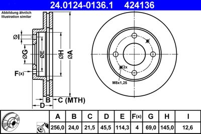 Тормозной диск ATE 24.0124-0136.1 для MITSUBISHI SAPPORO