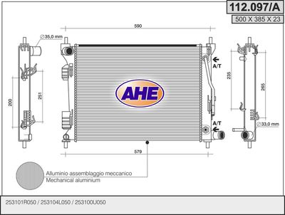 Радиатор, охлаждение двигателя AHE 112.097/A для HYUNDAI SOLARIS