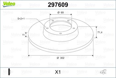 Тормозной диск VALEO 297609 для HYUNDAI GRAND SANTA FE
