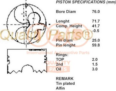 Поршень IAP QUALITY PARTS 100-09032 для OPEL CORSA