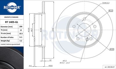 спирачен диск ROTINGER RT 1405-GL
