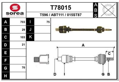 Приводной вал EAI T78015 для AUSTIN ALLEGRO