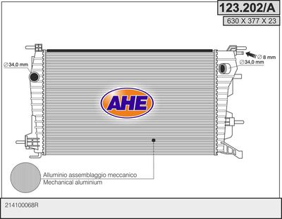 Радиатор, охлаждение двигателя AHE 123.202/A для RENAULT FLUENCE