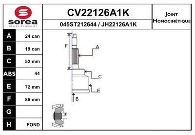 Шарнирный комплект, приводной вал EAI CV22126A1K для MAZDA DEMIO