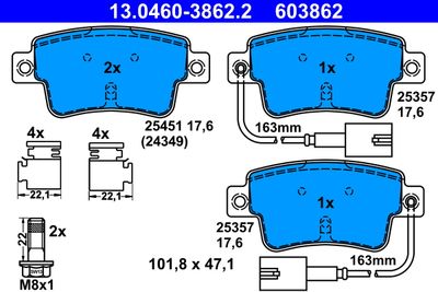 Комплект тормозных колодок, дисковый тормоз ATE 13.0460-3862.2 для ABARTH PUNTO