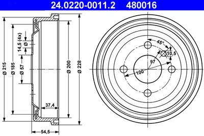 Тормозной барабан ATE 24.0220-0011.2 для OPEL ASTRA