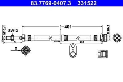 Тормозной шланг ATE 83.7769-0407.3 для FORD TOURNEO