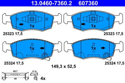 Комплект тормозных колодок, дисковый тормоз ATE 13.0460-7360.2 для LANCIA YPSILON