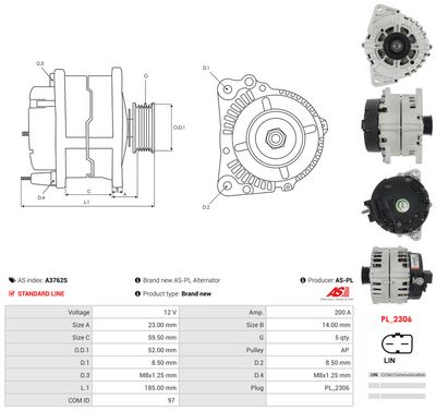 GENERATOR / ALTERNATOR AS-PL A3762S 4