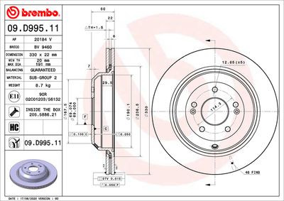 Bromsskiva BREMBO 09.D995.11