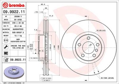 Тормозной диск BREMBO 09.9922.11 для BMW X5