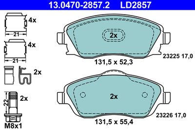 Комплект тормозных колодок, дисковый тормоз ATE 13.0470-2857.2 для OPEL MERIVA