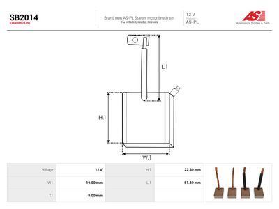 Børste, starter AUTOSTARTER SB2014 for HITACHI, NISSAN, ISUZU