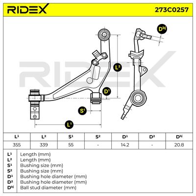 носач, окачване на колелата RIDEX 273C0257