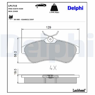 комплект спирачно феродо, дискови спирачки DELPHI LP1715