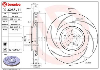 Тормозной диск BREMBO 09.C266.11 для LEXUS RC
