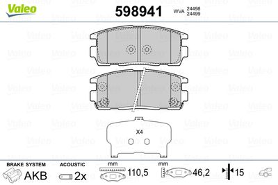 Комплект тормозных колодок, дисковый тормоз VALEO 598941 для OPEL ANTARA
