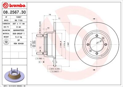 Тормозной диск BREMBO 08.2567.30 для ALFA ROMEO GIULIA