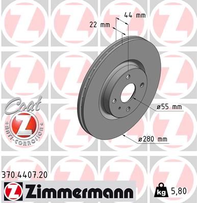 Тормозной диск ZIMMERMANN 370.4407.20 для ABARTH 124