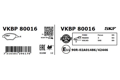 Brake Pad Set, disc brake VKBP 80016