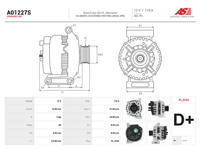 AS-PL - Alternátor FIAT , A01227S