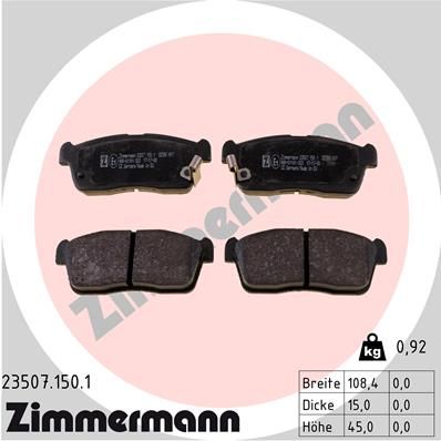 Комплект тормозных колодок, дисковый тормоз ZIMMERMANN 23507.150.1 для SUZUKI CELERIO