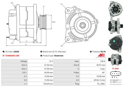 GENERATOR / ALTERNATOR AS-PL A3036 4