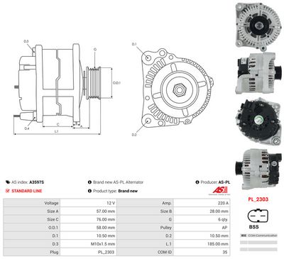 GENERATOR / ALTERNATOR AS-PL A3597S 4
