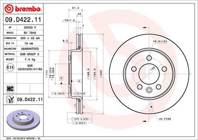 Тормозной диск BREMBO 09.D422.11 для VW AMAROK