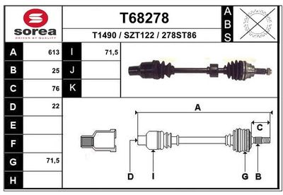 EAI T68278 Полуось в сборе для SUZUKI BALENO универсал (EG) 1.6 i 16V (SY416) EAI T68278 Полуось в сборе для SUZUKI BALENO универсал (EG) 1.6 i 16V (SY416)