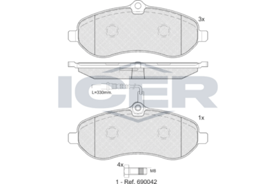комплект спирачно феродо, дискови спирачки ICER LM1802