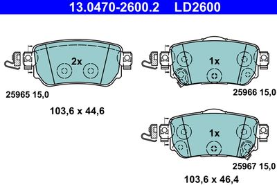Комплект тормозных колодок, дисковый тормоз ATE 13.0470-2600.2 для RENAULT KADJAR
