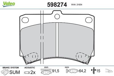комплект спирачно феродо, дискови спирачки VALEO 598274
