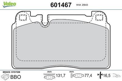 комплект спирачно феродо, дискови спирачки VALEO 601467