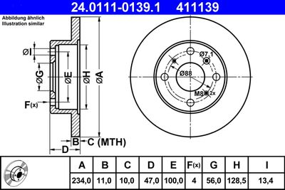 Тормозной диск ATE 24.0111-0139.1 для DAIHATSU CHARADE