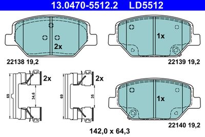 Комплект тормозных колодок, дисковый тормоз ATE 13.0470-5512.2 для OPEL INSIGNIA