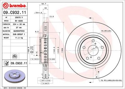 Тормозной диск BREMBO 09.C932.11 для LEXUS RC