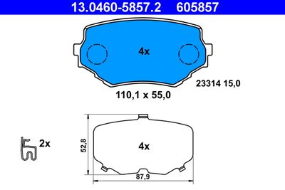 Комплект тормозных колодок, дисковый тормоз ATE 13.0460-5857.2 для SUZUKI VITARA