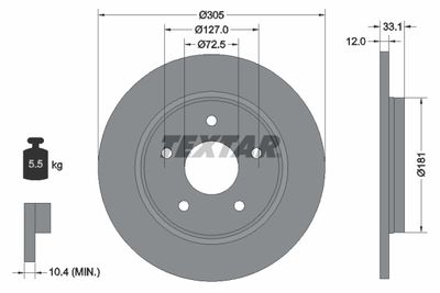 Тормозной диск TEXTAR 92181005 для FIAT FREEMONT