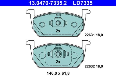 Комплект тормозных колодок, дисковый тормоз ATE 13.0470-7335.2 для SKODA SCALA