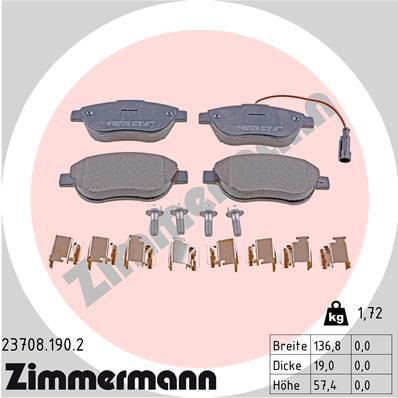 Комплект тормозных колодок, дисковый тормоз ZIMMERMANN 23708.190.2 для CITROËN NEMO