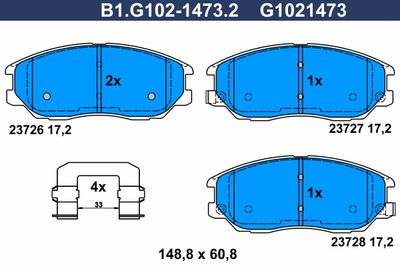Комплект тормозных колодок, дисковый тормоз GALFER B1.G102-1473.2 для SSANGYONG RODIUS