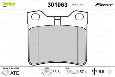 Комплект тормозных колодок, дисковый тормоз VALEO 301063 для PEUGEOT 406