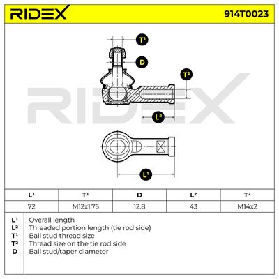 накрайник на напречна кормилна щанга RIDEX 914T0023