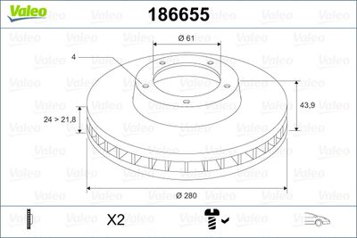 Тормозной диск VALEO 186655 для RENAULT CAPTUR