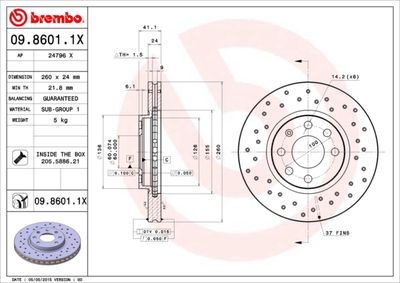Тормозной диск BREMBO 09.8601.1X для OPEL TIGRA